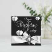 Invitation 21e fête d'anniversaire Black White Silver Ballons (Debout devant)