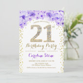 Invitation 21e fête d'anniversaire - Blanc Gold violet (Debout devant)