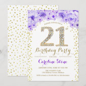 Invitation 21e fête d'anniversaire - Blanc Gold violet (Devant / Derrière)