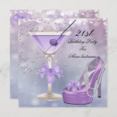 Invitation 21e fête d'anniversaire blanc Lilac Martini violet (Devant / Derrière)