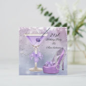 Invitation 21e fête d'anniversaire blanc Lilac Martini violet (Debout devant)