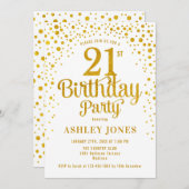 Invitation 21e fête d'anniversaire - Blanc & Or (Devant / Derrière)