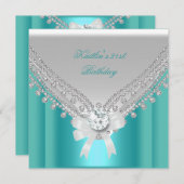 Invitation 21e fête d'anniversaire Blanc Turquoise Diamant bl (Devant / Derrière)