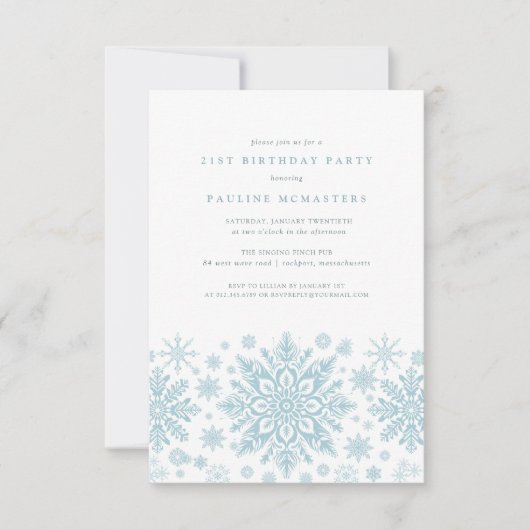 Invitation 21e fête d'anniversaire Blue White Snowflake hiver (Devant)