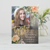 Invitation 21e fête d'anniversaire Bois Floral Chaîne Lumière (Debout devant)