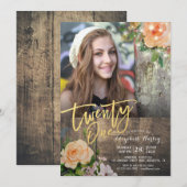 Invitation 21e fête d'anniversaire Bois Floral Chaîne Lumière (Devant / Derrière)