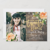 Invitation 21e fête d'anniversaire Bois Floral Chaîne Lumière (Devant)