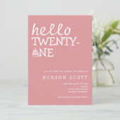 Invitation 21e fête d'anniversaire Bonjour Vingt et un rose m (Debout devant)