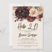 Invitation 21e fête d'anniversaire Brown Beige Ivory Floral (Devant)