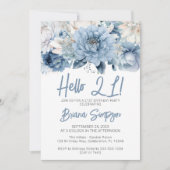 Invitation 21e fête d'anniversaire Dusty Blue Floral (Devant)