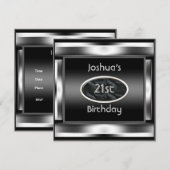 Invitation 21e fête d'anniversaire Elegant Black Metal Men 2 (Devant / Derrière)