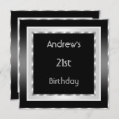 Invitation 21e fête d'anniversaire Elégant Noir blanc hommes (Devant / Derrière)