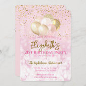 Invitation 21e fête d'anniversaire Glamour rose (Devant / Derrière)
