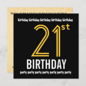 Invitation 21e fête d'anniversaire Gold moderne et Noir (Devant / Derrière)