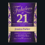 Invitation 21e fête d'anniversaire - Gold Purple<br><div class="desc">21e Anniversaire Invitation de fête en violet et or. Elégante carte invitation avec faux or parties scintillant et diamants. Fonctionne avec un modèle damask et une police de script. Fabuleux à vingt et un ! Design classique parfait pour une soirée élégante. S'il vous plaît, envoyez-moi un message si vous avez...</div>
