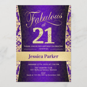 Invitation 21e fête d'anniversaire - Gold Purple