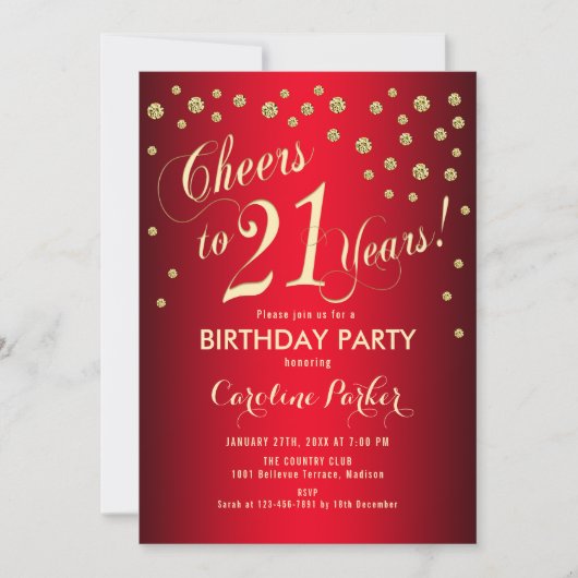 Invitation 21e fête d'anniversaire - Gold Red (Devant)
