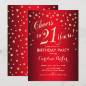 Invitation 21e fête d'anniversaire - Gold Red (Devant / Derrière)