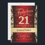 Invitation 21e fête d'anniversaire - Gold Red Black<br><div class="desc">Invitation de fête du 21e anniversaire en rouge noir et or. Elégante carte invitation avec faux or parties scintillant et diamants. Fonctionne avec un modèle damask et une police de script. Fabuleux à vingt et un ! Design classique parfait pour une soirée élégante. S'il vous plaît, envoyez-moi un message si...</div>