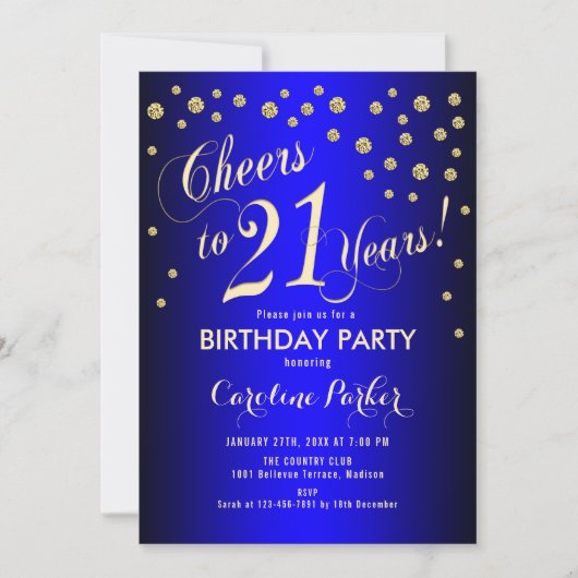 Invitation 21e fête d'anniversaire - Gold Royal Blue (Devant)