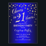 Invitation 21e fête d'anniversaire - Gold Royal Blue<br><div class="desc">21st Birthday Party Invitation Design élégant avec fausse parties scintillant or et rouge. Salutations à 21 ans !</div>