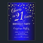 Invitation 21e fête d'anniversaire - Gold Royal Blue<br><div class="desc">21st Birthday Party Invitation Design élégant avec fausse parties scintillant or et rouge. Salutations à 21 ans !</div>