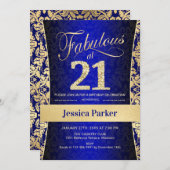 Invitation 21e fête d'anniversaire - Gold Royal Blue (Devant / Derrière)