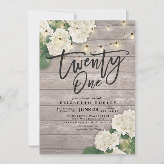 Invitation 21e fête d'anniversaire Hydrangea Fleurs Lumières (Devant)