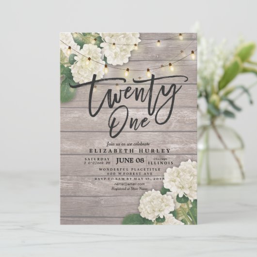 Invitation 21e fête d'anniversaire Hydrangea Fleurs Lumières  (Debout devant)