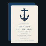 Invitation 21e fête d'anniversaire Marine Ancre nautique bleu<br><div class="desc">21e fête d'anniversaire Moderne Elégant Marine Bleu Ancre nautique Invitation</div>