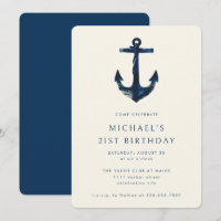 21e fête d'anniversaire Marine Ancre nautique bleu