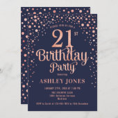 Invitation 21e fête d'anniversaire - Marine & Rose Gold (Devant / Derrière)