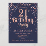 Invitation 21e fête d'anniversaire - Marine & Rose Gold<br><div class="desc">Invitation de fête du 21e anniversaire. Design élégant en or rose marine et faux parties scintillant. Comprend des polices de caractères et des confettis stylisés. Message-moi si vous avez besoin d'âge personnalisé.</div>