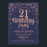 Invitation 21e fête d'anniversaire - Marine & Rose Gold<br><div class="desc">Invitation de fête du 21e anniversaire. Design élégant en or rose marine et faux parties scintillant. Comprend des polices de caractères et des confettis stylisés. Message-moi si vous avez besoin d'âge personnalisé.</div>