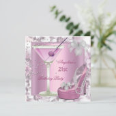 Invitation 21e fête d'anniversaire Martini rose haut talon Fl (Debout devant)