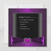 Invitation 21e fête d'anniversaire Noir Argent Purple Coeur G (Dos)