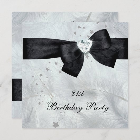 Invitation 21e fête d'anniversaire Noir Blanc (Devant / Derrière)