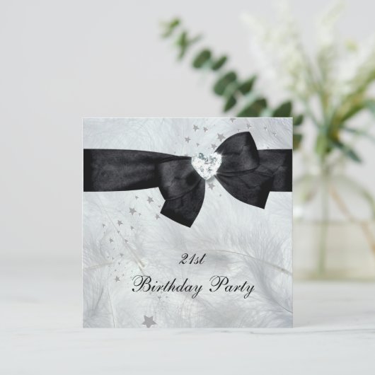 Invitation 21e fête d'anniversaire Noir Blanc (Debout devant)