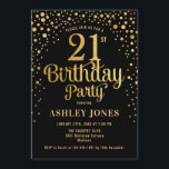Invitation 21e fête d'anniversaire - Noir & Or<br><div class="desc">Invitation de fête du 21e anniversaire. Design élégant en or noir et faux parties scintillant. Comprend des polices de caractères et des confettis stylisés. Message-moi si vous avez besoin d'âge personnalisé.</div>