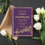 Invitation 21e fête d'anniversaire notes de musique dorée vio<br><div class="desc">Faisons la fête et dansons ! Une carte d'invitation branchée et moderne pour 21e anniversaire. Arrière - plan classique violet foncé,  avec cadre faux or et notes de musique,  lettres dorées. Modèles pour vos informations de fête. Précédent : Couleur violet faux notes de musique dorée.</div>