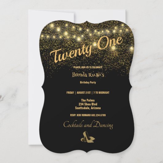 Invitation 21e fête d'anniversaire Parties scintillant d'or S (Devant)