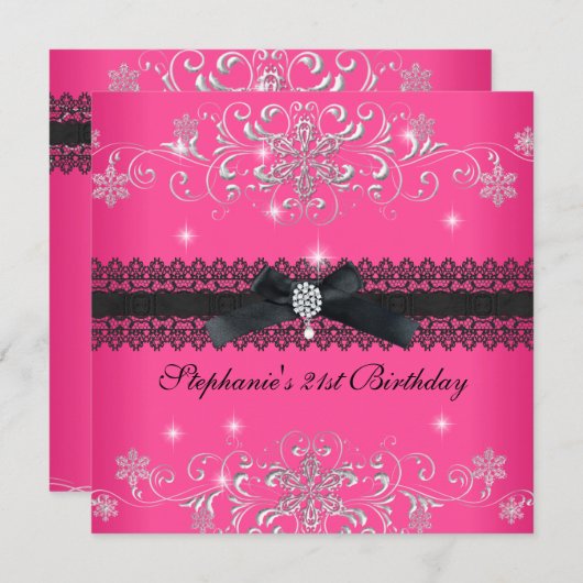 Invitation 21e fête d'anniversaire Parties scintillant rose B (Devant / Derrière)
