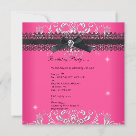 Invitation 21e fête d'anniversaire Parties scintillant rose B (Dos)