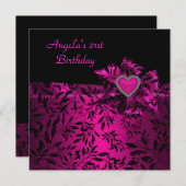 Invitation 21e fête d'anniversaire Pink Bow Black Floral 21 (Devant / Derrière)