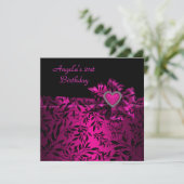 Invitation 21e fête d'anniversaire Pink Bow Black Floral 21 (Debout devant)