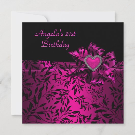 Invitation 21e fête d'anniversaire Pink Bow Black Floral 21 (Devant)