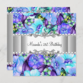 Invitation 21e fête d'anniversaire Purple Floral White Pearl (Devant / Derrière)