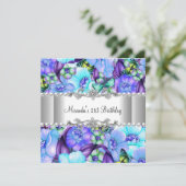 Invitation 21e fête d'anniversaire Purple Floral White Pearl (Debout devant)