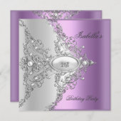 Invitation 21e fête d'anniversaire Purple Lilac Silver White (Devant / Derrière)