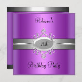 Invitation 21e fête d'anniversaire Purple Pink Silver (Devant / Derrière)